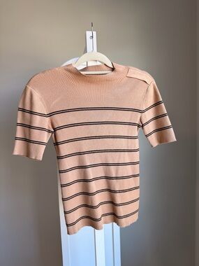 Ellen Tracy Peach Knit Top with Black Stripes